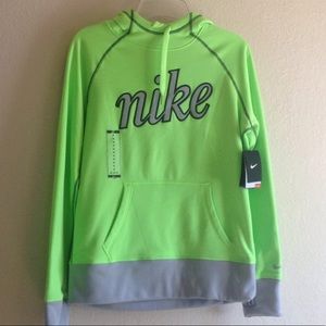 Nike fluorescent green grey therma fit hoodie nwt